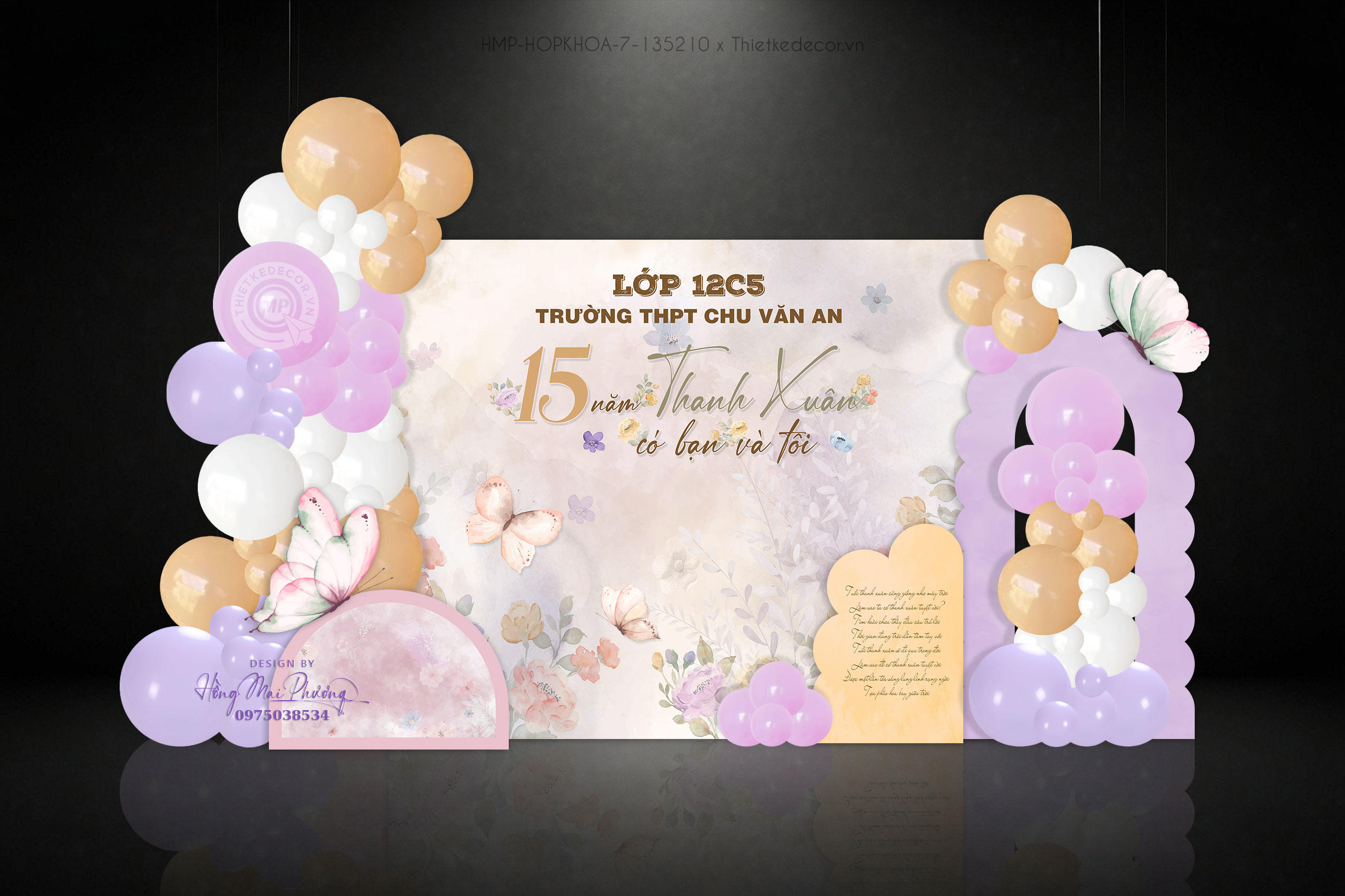 Backdrop họp khóa, họp lớp tone tím vàng rất thơ